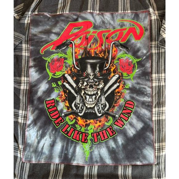 POISON Ride Like The Wind Upcycled Grunge Flannel Shirt 80s Retro Vintage Size M - Picture 11 of 13